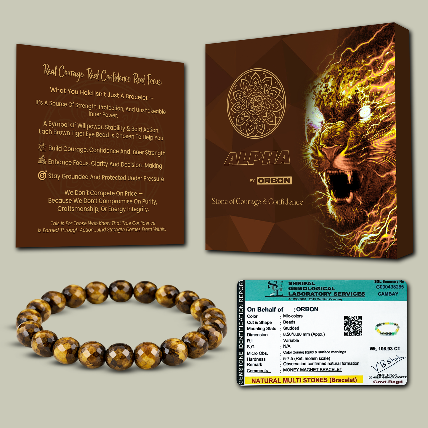ALPHA Diamond Cut Brown Tiger Eye Bracelet
