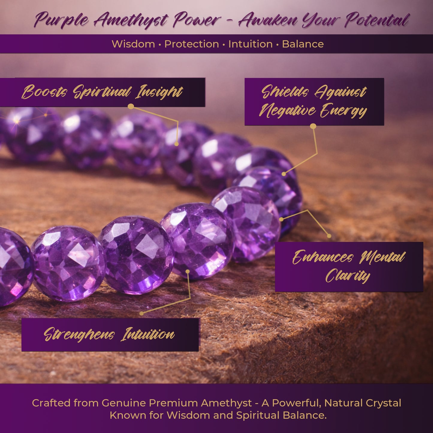 AURA Diamond Cut Purple Amethyst Bracelet