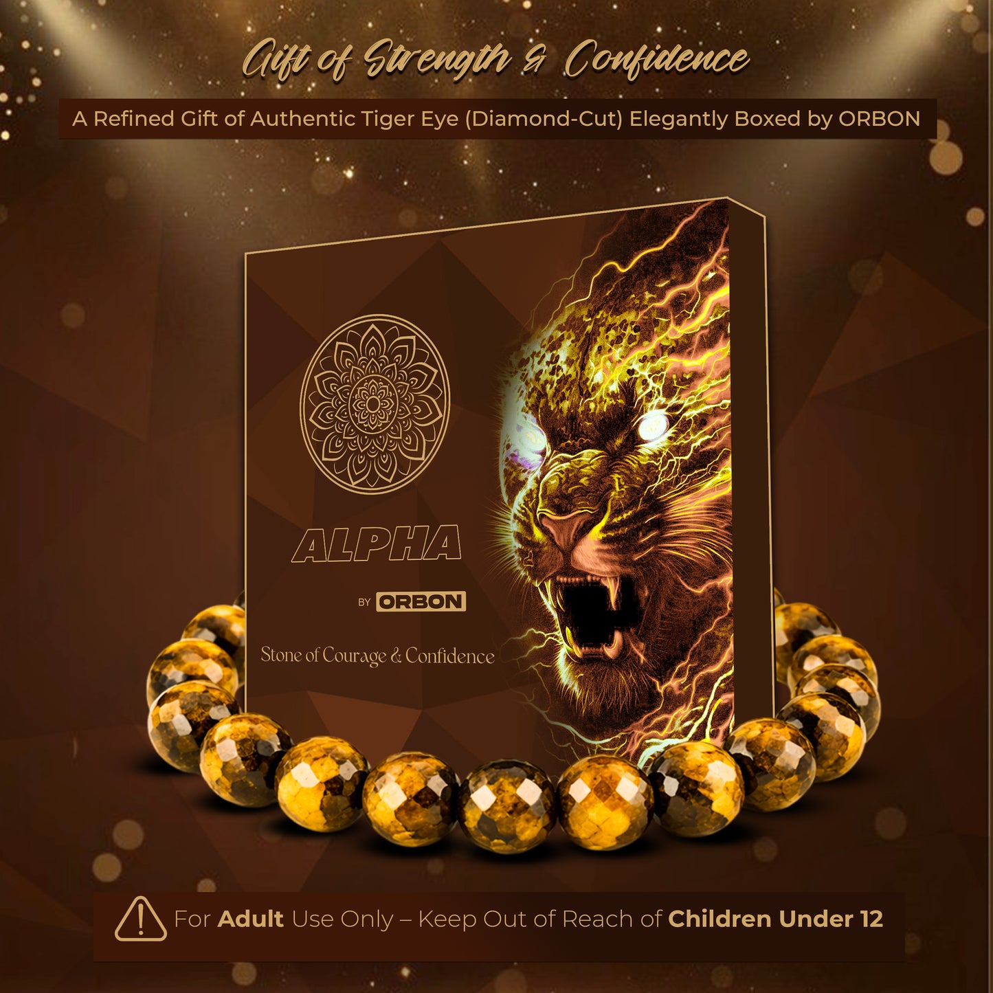 ALPHA Diamond Cut Brown Tiger Eye Bracelet