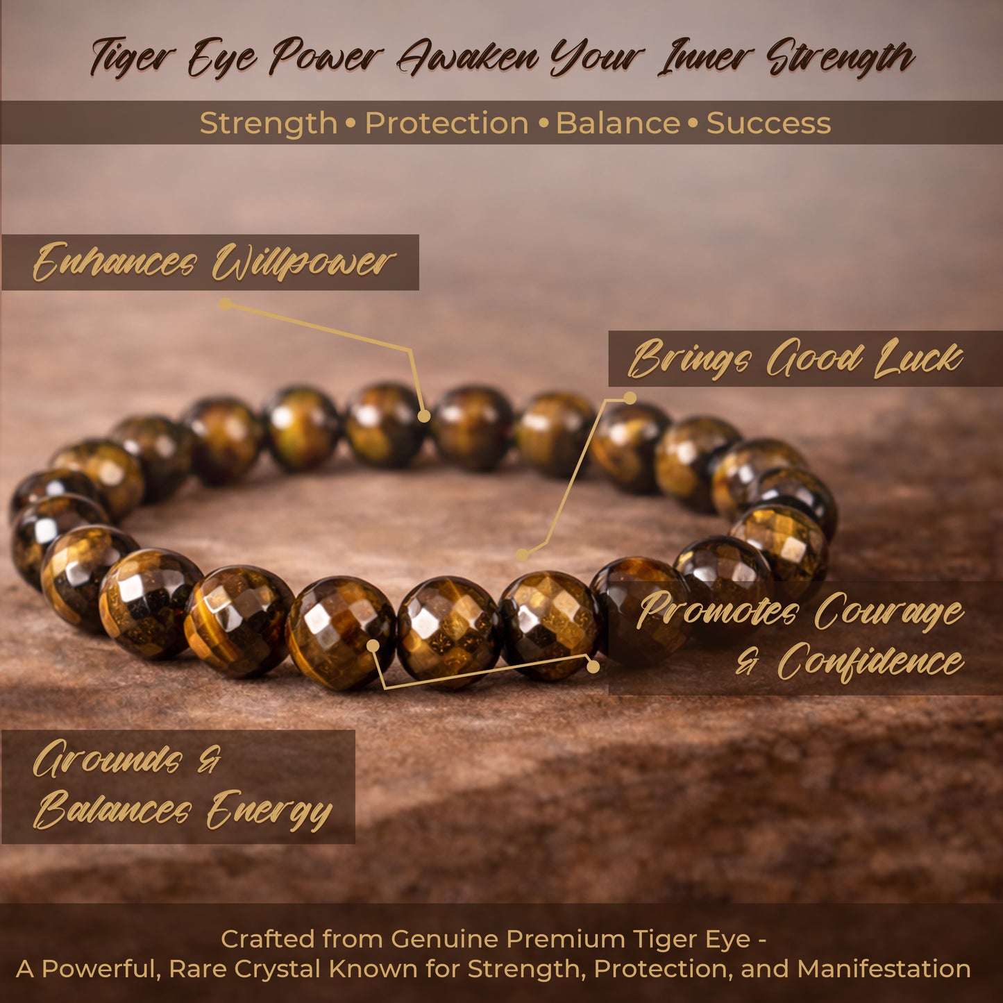ALPHA Diamond Cut Brown Tiger Eye Bracelet