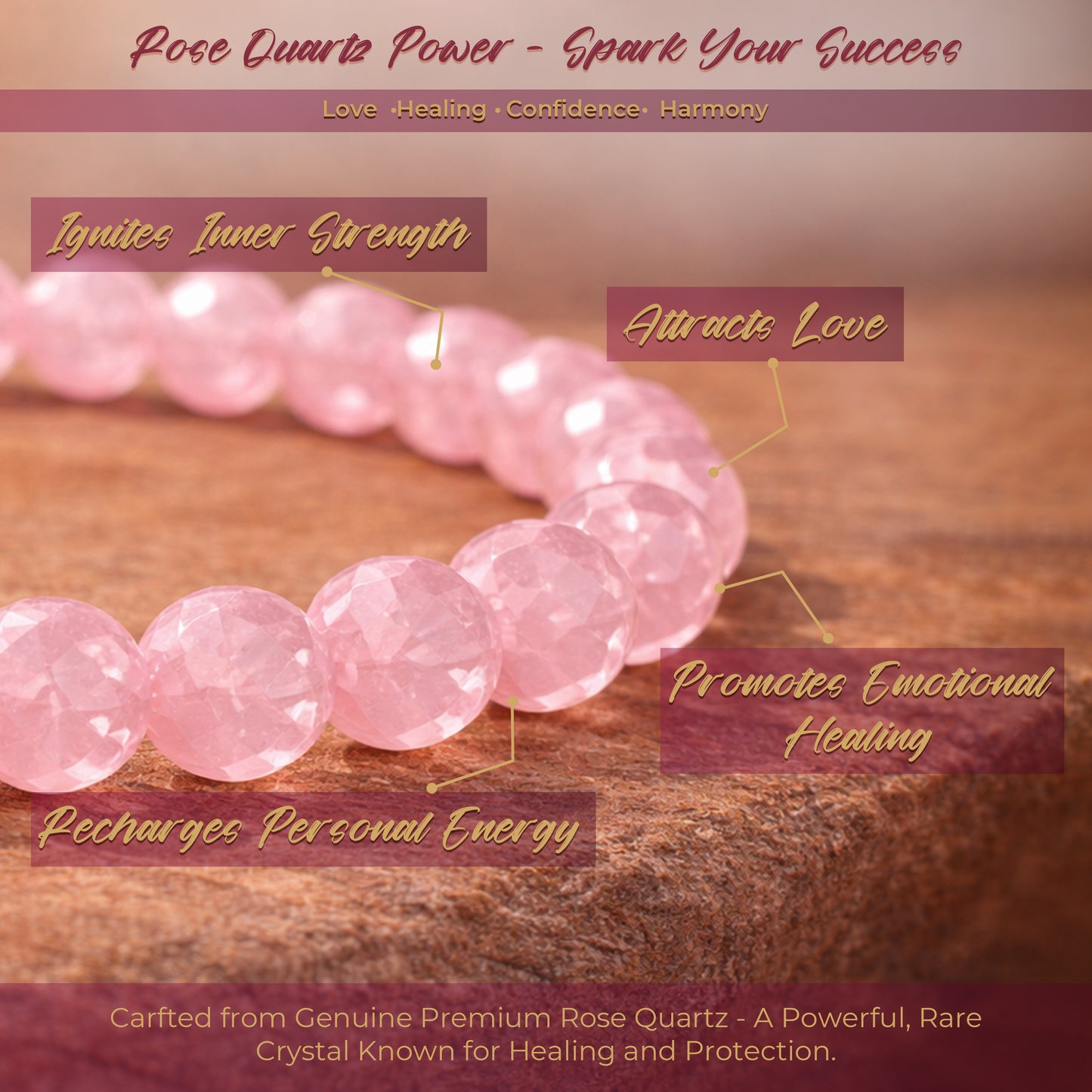 LUVA Diamond Cut Rose Quartz Bracelet