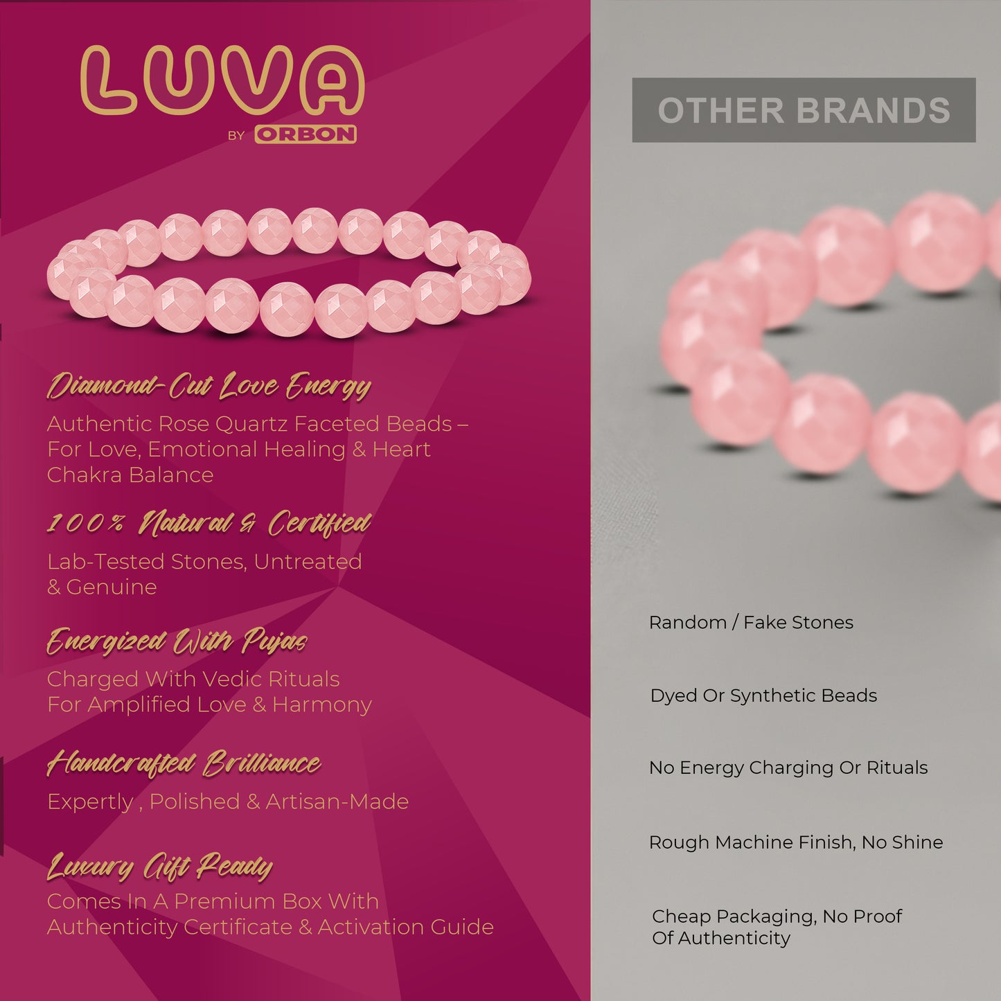 LUVA Diamond Cut Rose Quartz Bracelet
